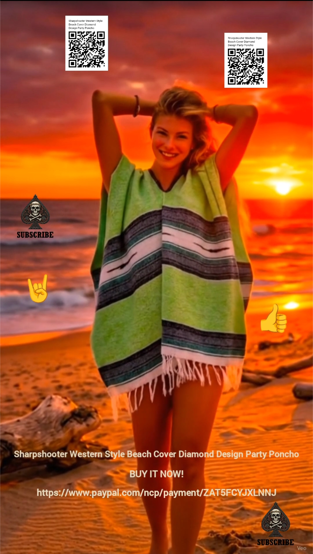 Lime-Sharpshooter-Western-Style-Beach-Cover-Diamond-Design-Party-Poncho